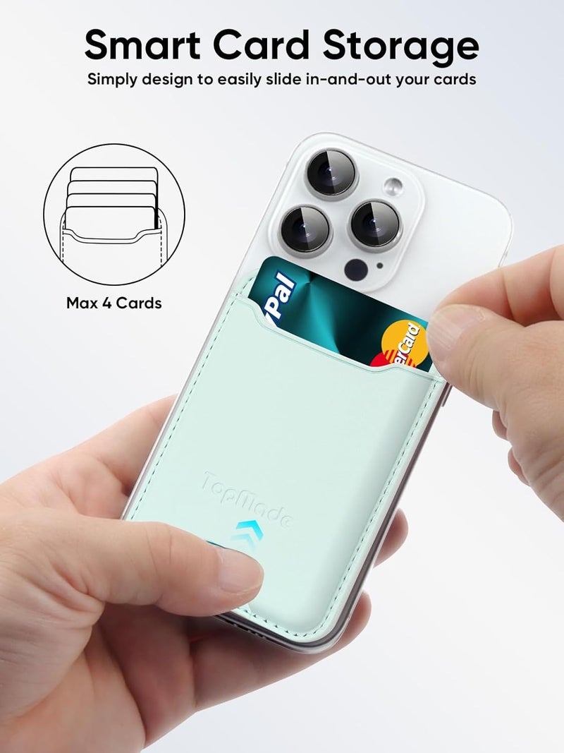 TopMade Phone Card Holder, Premium Leather Phone Wallet Stick on, Stronger 3M Adhesive Credit Card Holder for Back of Phone Case, iPhone, Samsung, and Android, RFID Blocking, Fit 4 Cards, Green - Image 3